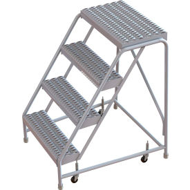 4 Step Aluminum Rolling Ladder 16""W Grip Strut 14""D Top Step No Handrails - WLAR004165