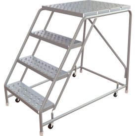 Tri Arc Mfg WLAR004246-D5 Tri-Arc Rolling Ladder, 4 Step, Aluminum, Perforated, 28" Deep Top Step, No Handrails, 24"W Step image.