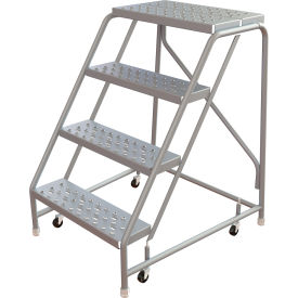 Tri Arc Mfg WLAR004246 Tri-Arc Rolling Ladder, 4 Step, Aluminum, Perforated, 14" Deep Top Step, No Handrails, 24"W Step image.