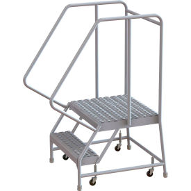 Tri Arc Mfg WLAR102245-D4 2 Step Aluminum Rolling Ladder, 24"W Grip Tread, 21"D Top Step, 32" Handrails - WLAR102245-D4 image.