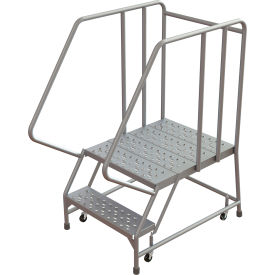 Tri Arc Mfg WLAR102246-D5 Tri-Arc Rolling Ladder, 2 Step, Aluminum, Perforated, 28" Deep Top Step, With Handrails, 24"W Step image.