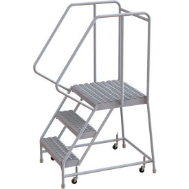 Tri Arc Mfg WLAR103165-D4 3 Step Aluminum Rolling Ladder, 16"W Grip Tread, 21"D Top Step, 32" Handrails - WLAR103165-D4 image.