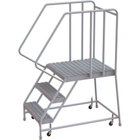 Tri Arc Mfg WLAR103165-D5 3 Step Aluminum Rolling Ladder, 16"W Grip Tread, 28"D Top Step, 32" Handrails - WLAR103165-D5 image.