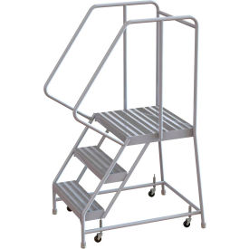 Tri Arc Mfg WLAR103244-D4 3 Step Aluminum Rolling Ladder, 24"W Ribbed Tread, 21"D Top Step, 32" Handrails - WLAR103244-D4 image.