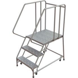 Tri Arc Mfg WLAR103246-D5 Tri-Arc Rolling Ladder, 3 Step, Aluminum, Perforated, 28" Deep Top Step, With Handrails, 24"W Step image.