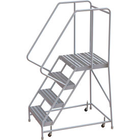 Tri Arc Mfg WLAR104164-D4 4 Step Aluminum Rolling Ladder, 16"W Ribbed Tread, 21"D Top Step, 32" Handrails - WLAR104164-D4 image.