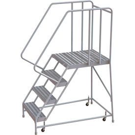 Tri Arc Mfg WLAR104164-D5 4 Step Aluminum Rolling Ladder, 16"W Ribbed Tread, 28"D Top Step, 32" Handrails - WLAR104164-D5 image.
