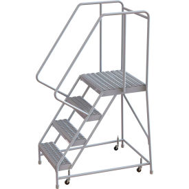 Tri Arc Mfg WLAR104165-D4 4 Step Aluminum Rolling Ladder, 16"W Grip Tread, 21"D Top Step, 32" Handrails - WLAR104165-D4 image.