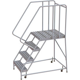 Tri Arc Mfg WLAR104244-D5 4 Step Aluminum Rolling Ladder, 24"W Ribbed Tread, 28"D Top Step, 32" Handrails - WLAR104244-D5 image.