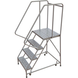 Tri Arc Mfg WLAR104246-D4 Tri-Arc Rolling Ladder, 4 Step, Aluminum, Perforated, 21" Deep Top Step, With Handrails, 24"W Step image.