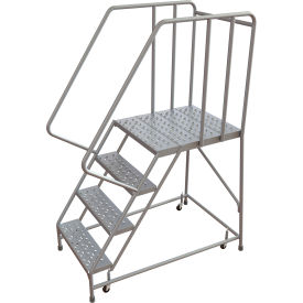Tri Arc Mfg WLAR104246-D5 Tri-Arc Rolling Ladder, 4 Step, Aluminum, Perforated, 28" Deep Top Step, With Handrails, 24"W Step image.