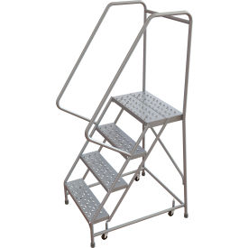 Tri Arc Mfg WLAR104246 Tri-Arc Rolling Ladder, 4 Step, Aluminum, Perforated, 14" Deep Top Step, With Handrails, 24"W Step image.