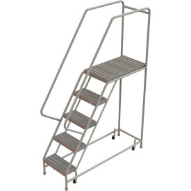 5 Step Aluminum Rolling Ladder 16""W Ribbed Tread 21""D Top Step - WLAR105164-D4C