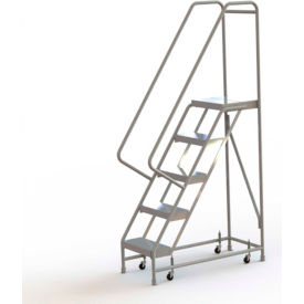 5 Step Aluminum Rolling Ladder 16""W Ribbed Tread 14""D Top Step - WLAR105164C