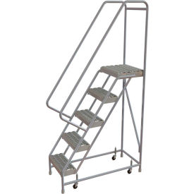 5 Step Aluminum Rolling Ladder 16""W Grip Tread 14""D Top Step - WLAR105165C