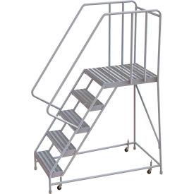 Tri Arc Mfg WLAR105244-D5 5 Step Aluminum Rolling Ladder, 24"W Ribbed Tread, 28"D Top Step, 32" Handrails - WLAR105244-D5 image.