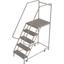 5 Step Aluminum Rolling Ladder 24""W Ribbed Tread 28""D Top Step - WLAR105244-D5C