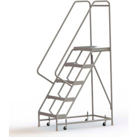 5 Step Aluminum Rolling Ladder 24""W Ribbed Tread 14""D Top Step - WLAR105244C