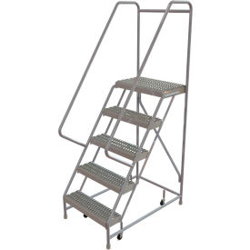 5 Step Aluminum Rolling Ladder 24""W Grip Tread 14""D Top Step - WLAR105245C