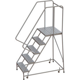 Tri Arc Mfg WLAR105246-D4 Tri-Arc Rolling Ladder, 5 Step, Aluminum, Perforated, 21" Deep Top Step, With Handrails, 24"W Step image.