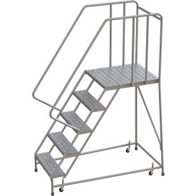Tri Arc Mfg WLAR105246-D5 Tri-Arc Rolling Ladder, 5 Step, Aluminum, Perforated, 28" Deep Top Step, With Handrails, 24"W Step image.
