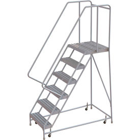 6 Step Aluminum Rolling Ladder 16""W Ribbed Tread 21""D Top Step 32"" Handrails - WLAR106164-D4