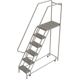 6 Step Aluminum Rolling Ladder 16""W Ribbed Tread 21""D Top Step - WLAR106164-D4C