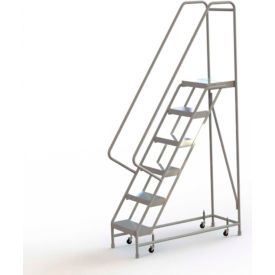 6 Step Aluminum Rolling Ladder 16""W Ribbed Tread 14""D Top Step - WLAR106164C