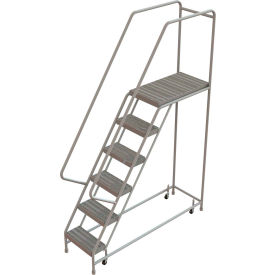 6 Step Aluminum Rolling Ladder 16""W Grip Tread 28""D Top Step - WLAR106165-D5C