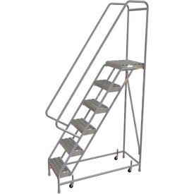 6 Step Aluminum Rolling Ladder 16""W Grip Tread 14""D Top Step - WLAR106165C