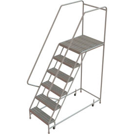 6 Step Aluminum Rolling Ladder 24""W Ribbed Tread 21""D Top Step - WLAR106244-D4C