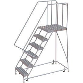 Tri Arc Mfg WLAR106244-D5 6 Step Aluminum Rolling Ladder, 24"W Ribbed Tread, 28"D Top Step, 32" Handrails - WLAR106244-D5 image.