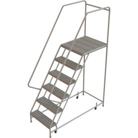 6 Step Aluminum Rolling Ladder 24""W Ribbed Tread 28""D Top Step - WLAR106244-D5C