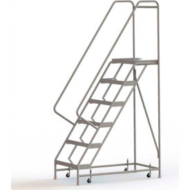 6 Step Aluminum Rolling Ladder 24""W Ribbed Tread 14""D Top Step - WLAR106244C