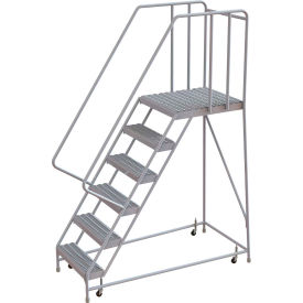 Tri Arc Mfg WLAR106245-D5 6 Step Aluminum Rolling Ladder, 24"W Grip Tread, 28"D Top Step, 32" Handrails - WLAR106245-D5 image.