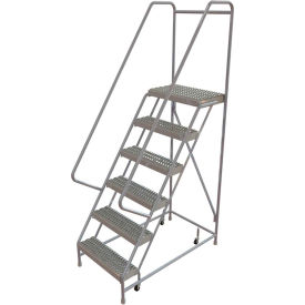 6 Step Aluminum Rolling Ladder 24""W Grip Tread 14""D Top Step - WLAR106245C