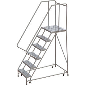 Tri Arc Mfg WLAR106246-D4 Tri-Arc Rolling Ladder, 6 Step, Aluminum, Perforated, 21" Deep Top Step, With Handrails, 24"W Step image.