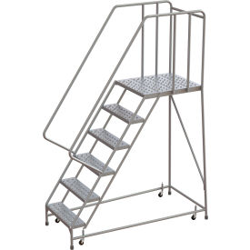 Tri Arc Mfg WLAR106246-D5 Tri-Arc Rolling Ladder, 6 Step, Aluminum, Perforated, 28" Deep Top Step, With Handrails, 24"W Step image.