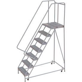 7 Step Aluminum Rolling Ladder 16""W Ribbed Tread 21""D Top Step 32"" Handrails - WLAR107164-D4