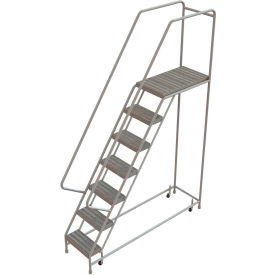 7 Step Aluminum Rolling Ladder 16""W Ribbed Tread 21""D Top Step - WLAR107164-D4C