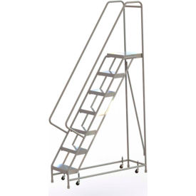 7 Step Aluminum Rolling Ladder 16""W Ribbed Tread 14""D Top Step - WLAR107164C
