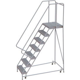 7 Step Aluminum Rolling Ladder 16""W Grip Tread 21""D Top Step 32"" Handrails - WLAR107165-D4