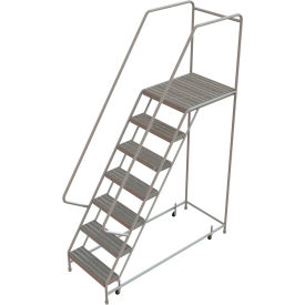 7 Step Aluminum Rolling Ladder 24""W Ribbed Tread 21""D Top Step - WLAR107244-D4C