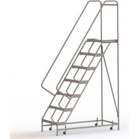 7 Step Aluminum Rolling Ladder 24""W Ribbed Tread 14""D Top Step - WLAR107244C