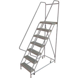 7 Step Aluminum Rolling Ladder 24""W Grip Tread 14""D Top Step - WLAR107245C