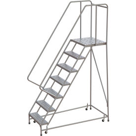 Tri Arc Mfg WLAR107246-D4 Tri-Arc Rolling Ladder, 7 Step, Aluminum, Perforated, 21" Deep Top Step, With Handrails, 24"W Step image.