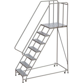 Tri Arc Mfg WLAR107246-D5 Tri-Arc Rolling Ladder, 7 Step, Aluminum, Perforated, 28" Deep Top Step, With Handrails, 24"W Step image.
