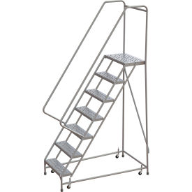 Tri Arc Mfg WLAR107246 Tri-Arc Rolling Ladder, 7 Step, Aluminum, Perforated, 14" Deep Top Step, With Handrails, 24"W Step image.