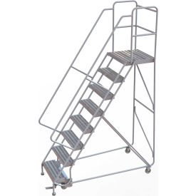 8 Step Aluminum Rolling Ladder 24""W Ribbed Tread 21""D Top Step 32"" Handrails - WLAR108244-D4