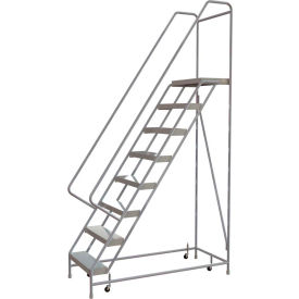 8 Step Aluminum Rolling Ladder 24""W Ribbed Tread 21""D Top Step - WLAR108244-D4C